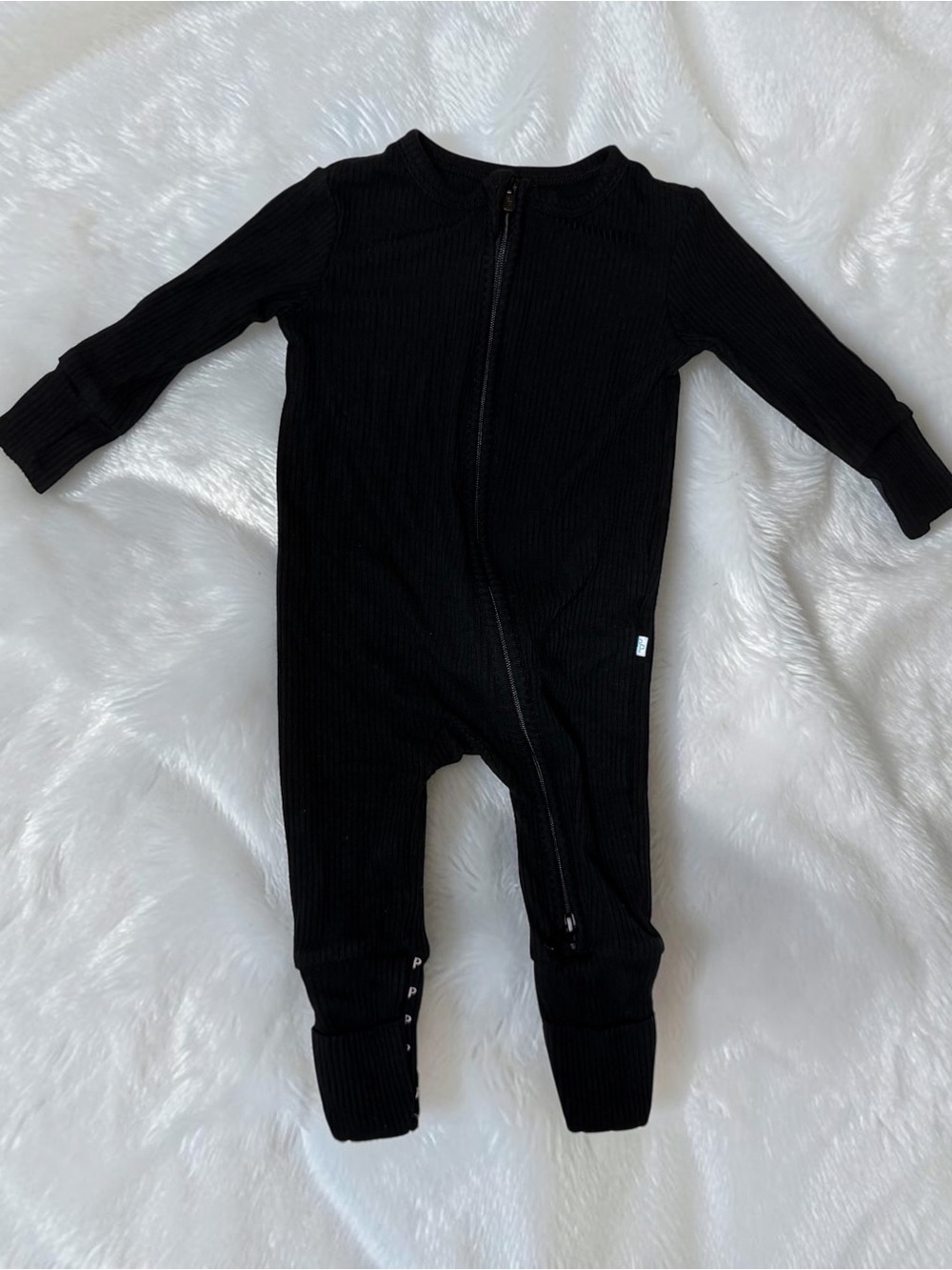 Posh Peanut Solid Black Fitted Rib Convertible Footie Pajamas Rib Convertible